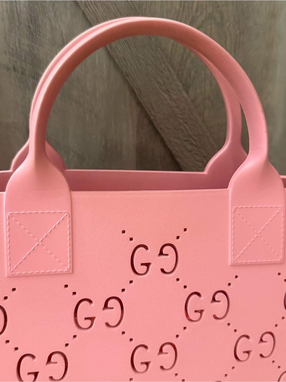 Gucci Pink Perforated GG Rubber Tote - Picture 3 of 9